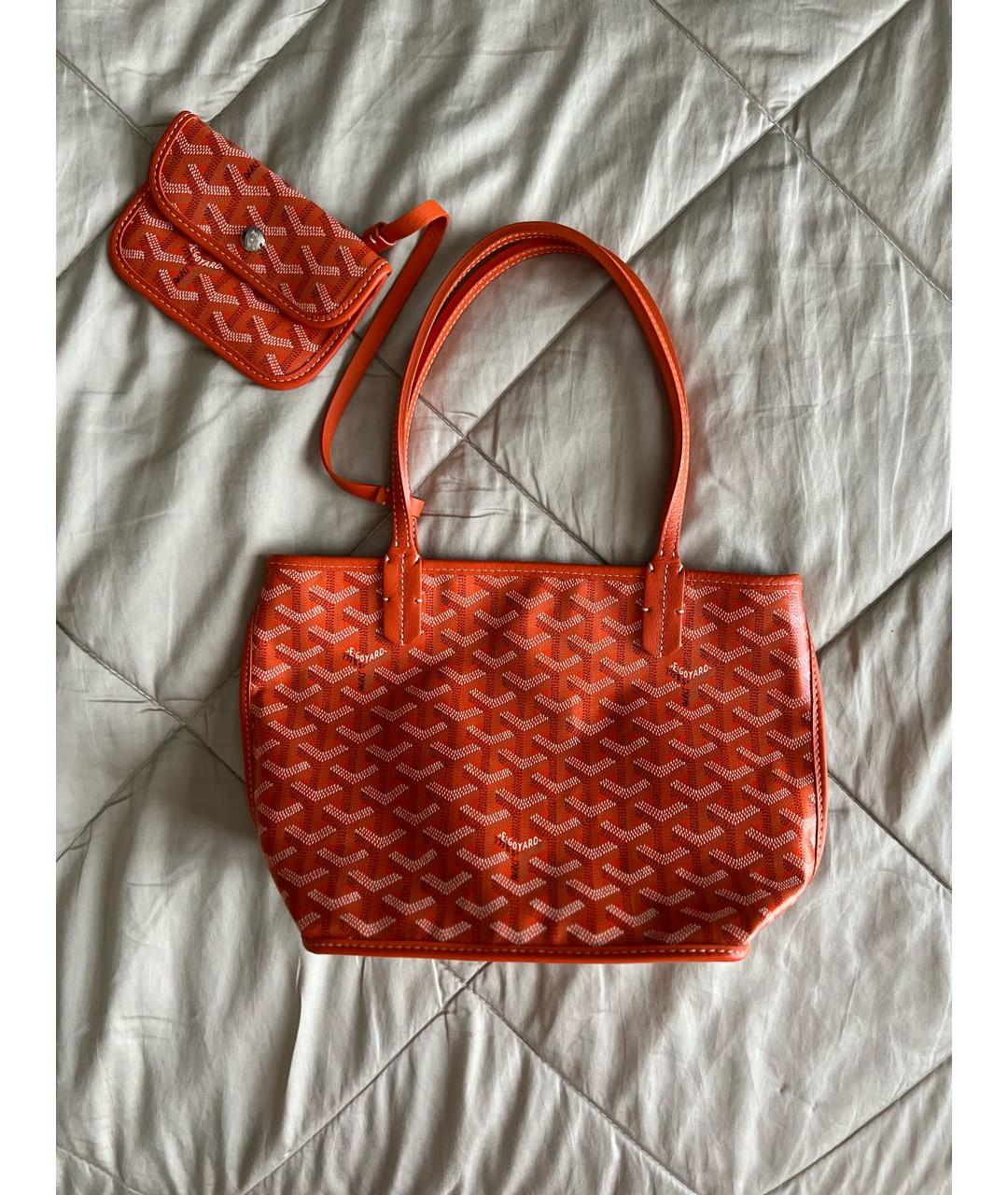 GOYARD Оранжевая кожаная сумка с короткими ручками, фото 3