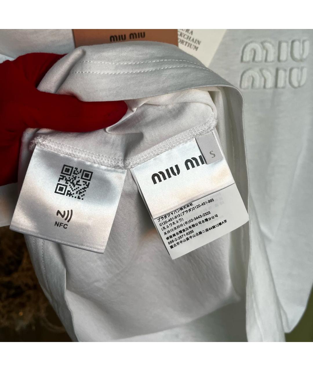 MIU MIU Белая хлопковая футболка, фото 6