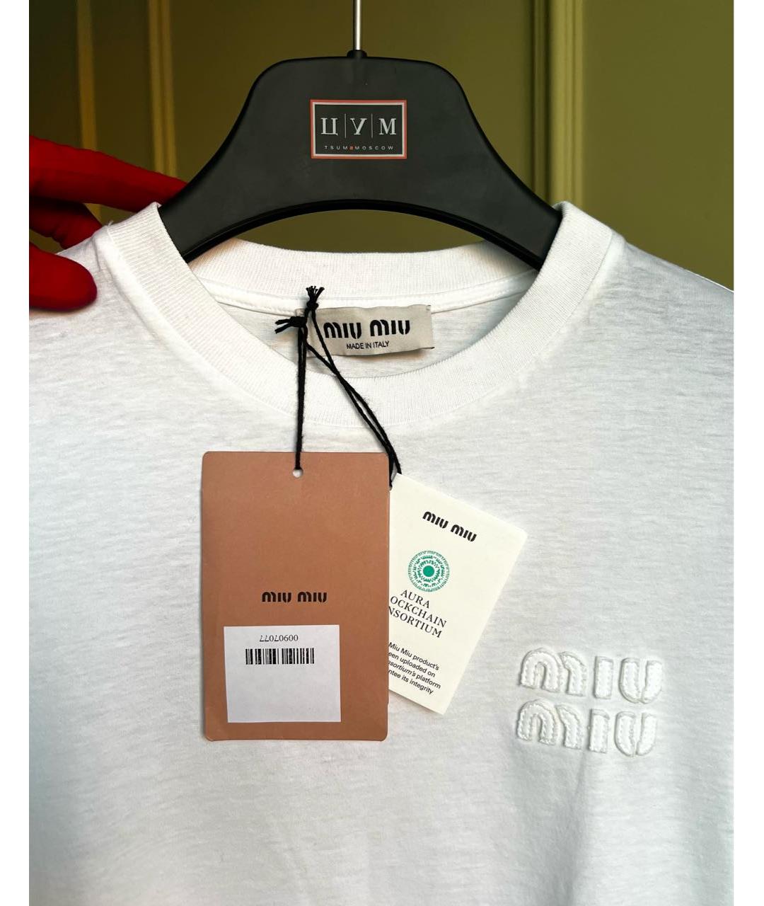 MIU MIU Белая хлопковая футболка, фото 2