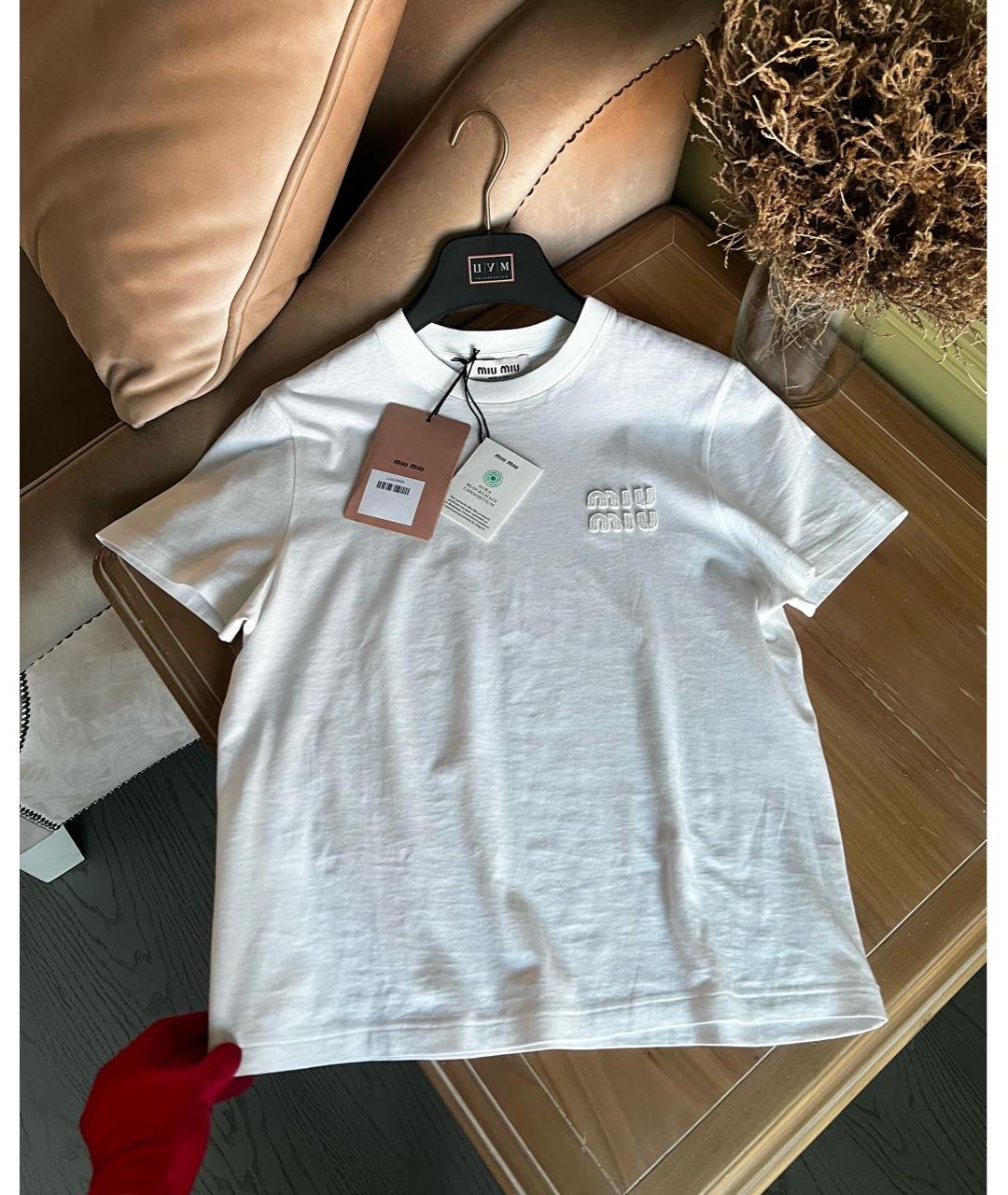 MIU MIU Белая хлопковая футболка, фото 5