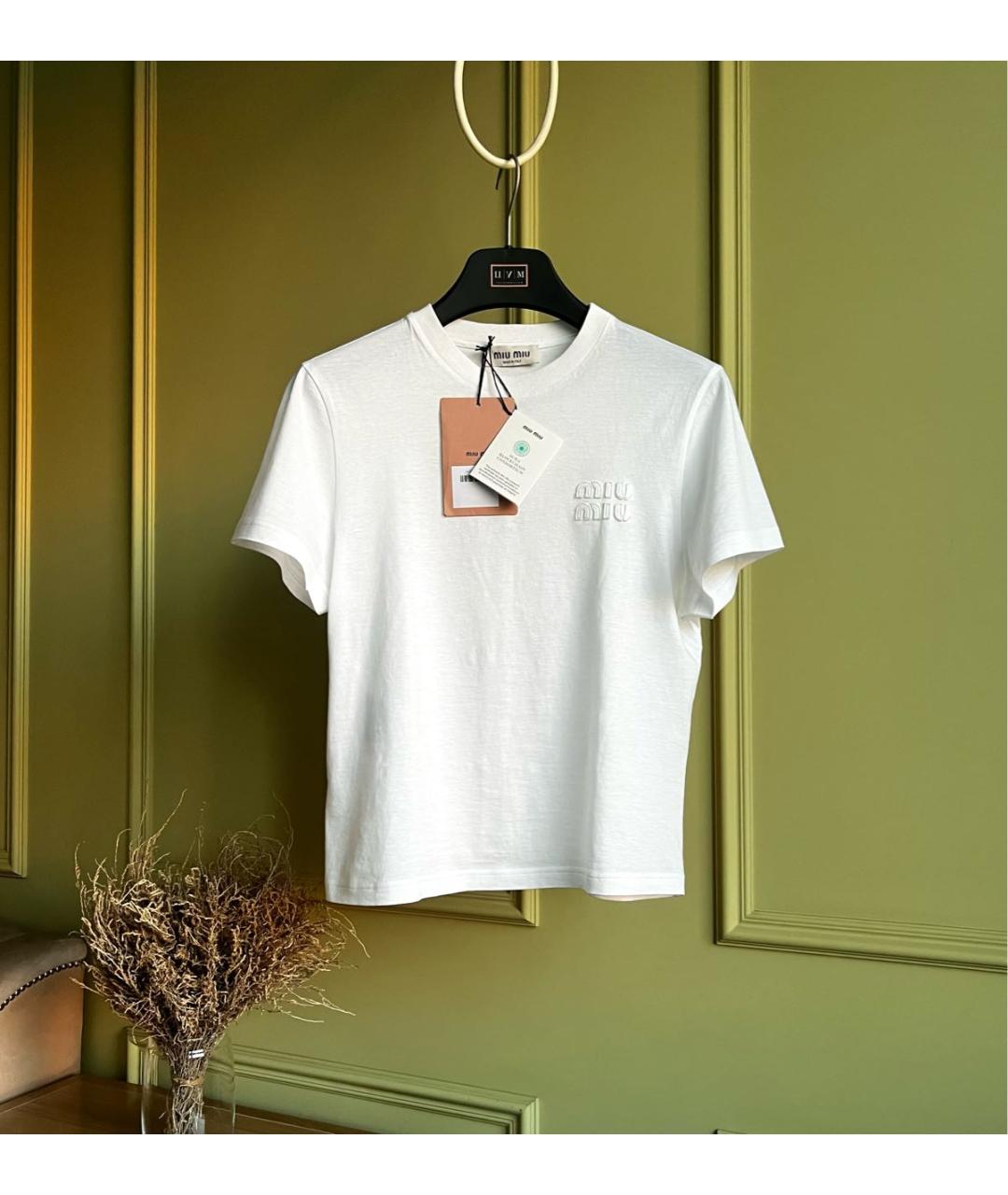 MIU MIU Белая хлопковая футболка, фото 9