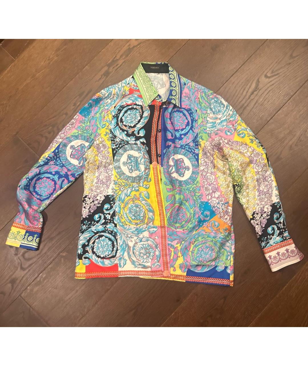 VERSACE Бирюзовая шелковая рубашка, фото 4