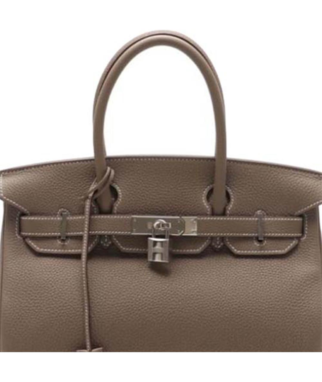 HERMES Серая кожаная сумка с короткими ручками, фото 5