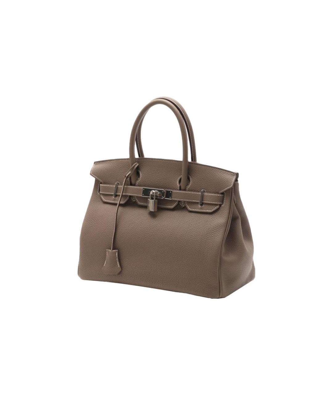 HERMES Серая кожаная сумка с короткими ручками, фото 2