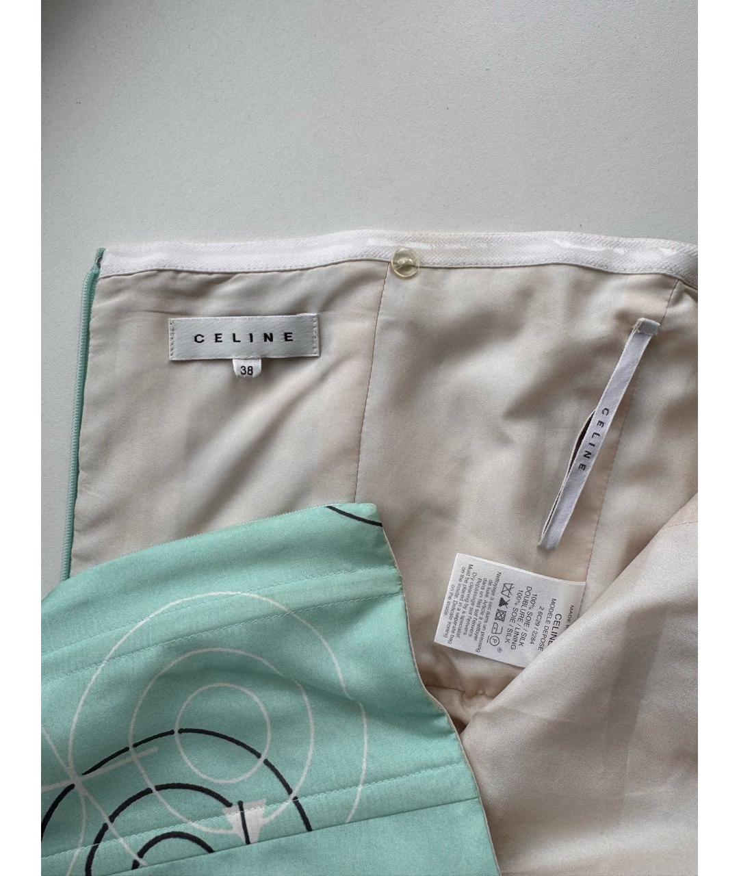 CELINE Бирюзовое шелковое коктейльное платье, фото 4