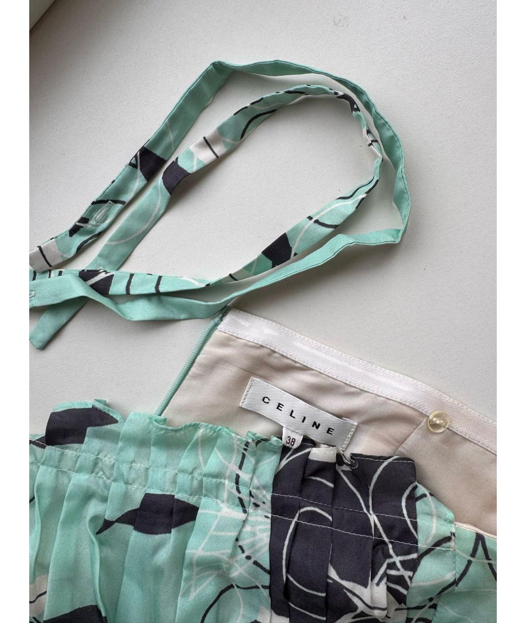 CELINE Бирюзовое шелковое коктейльное платье, фото 5