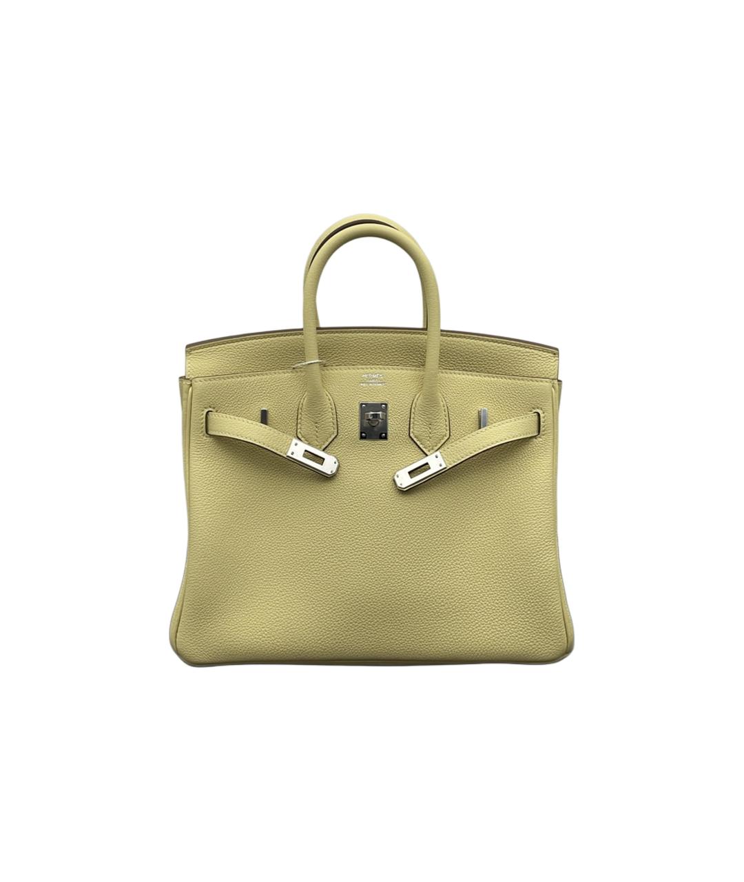 HERMES Желтая кожаная сумка с короткими ручками, фото 1