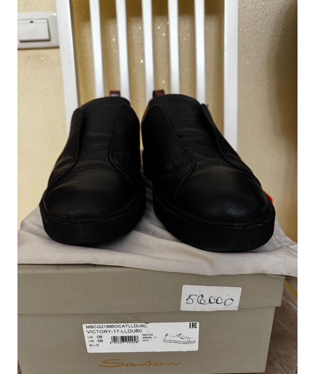 SANTONI Темно-синие кожаные слипоны, фото 5