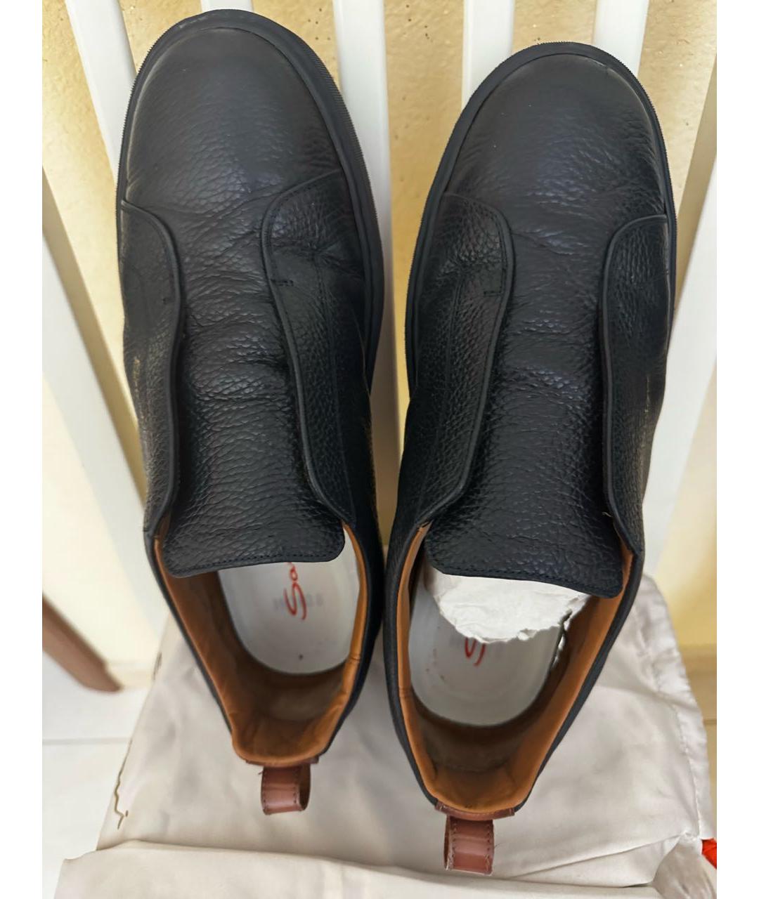 SANTONI Темно-синие кожаные слипоны, фото 8