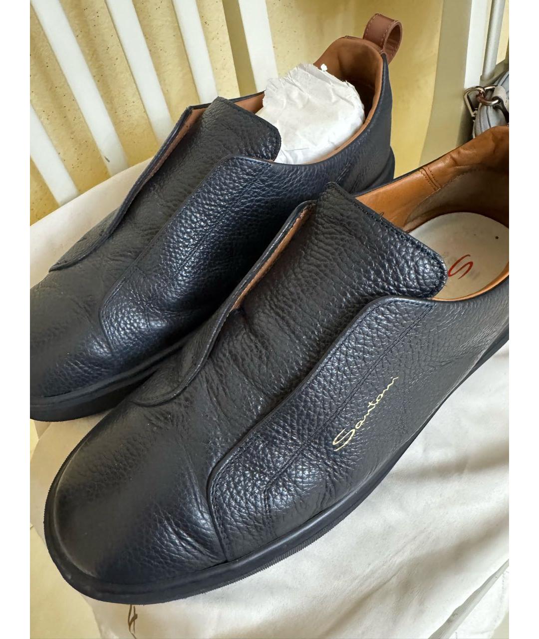 SANTONI Темно-синие кожаные слипоны, фото 2