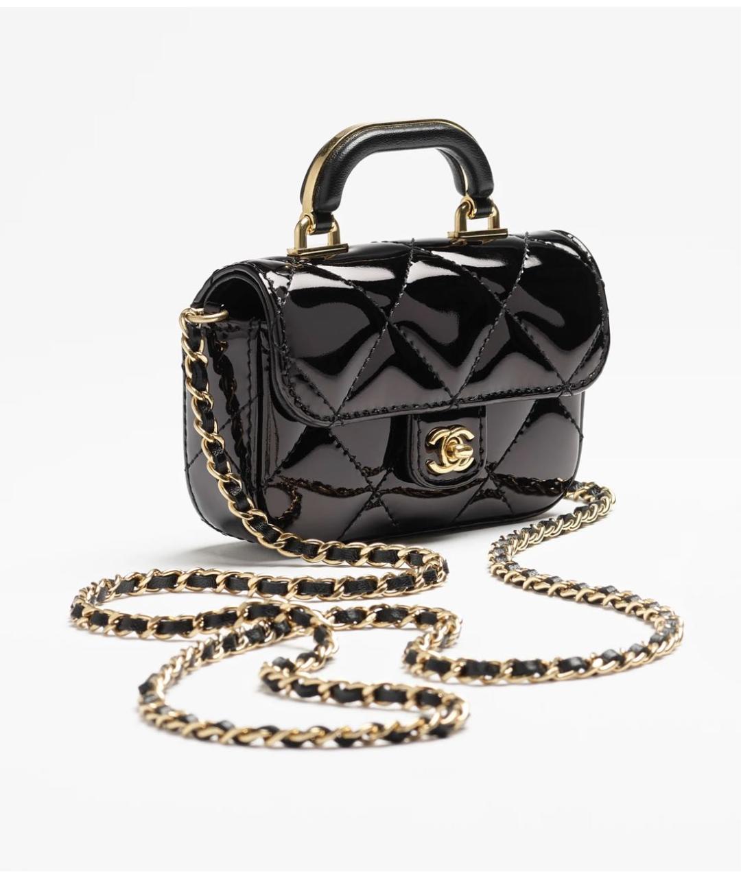 CHANEL Черная сумка через плечо из лакированной кожи, фото 3