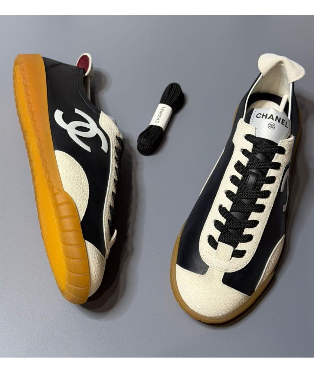 CHANEL Черные кожаные кроссовки, фото 4