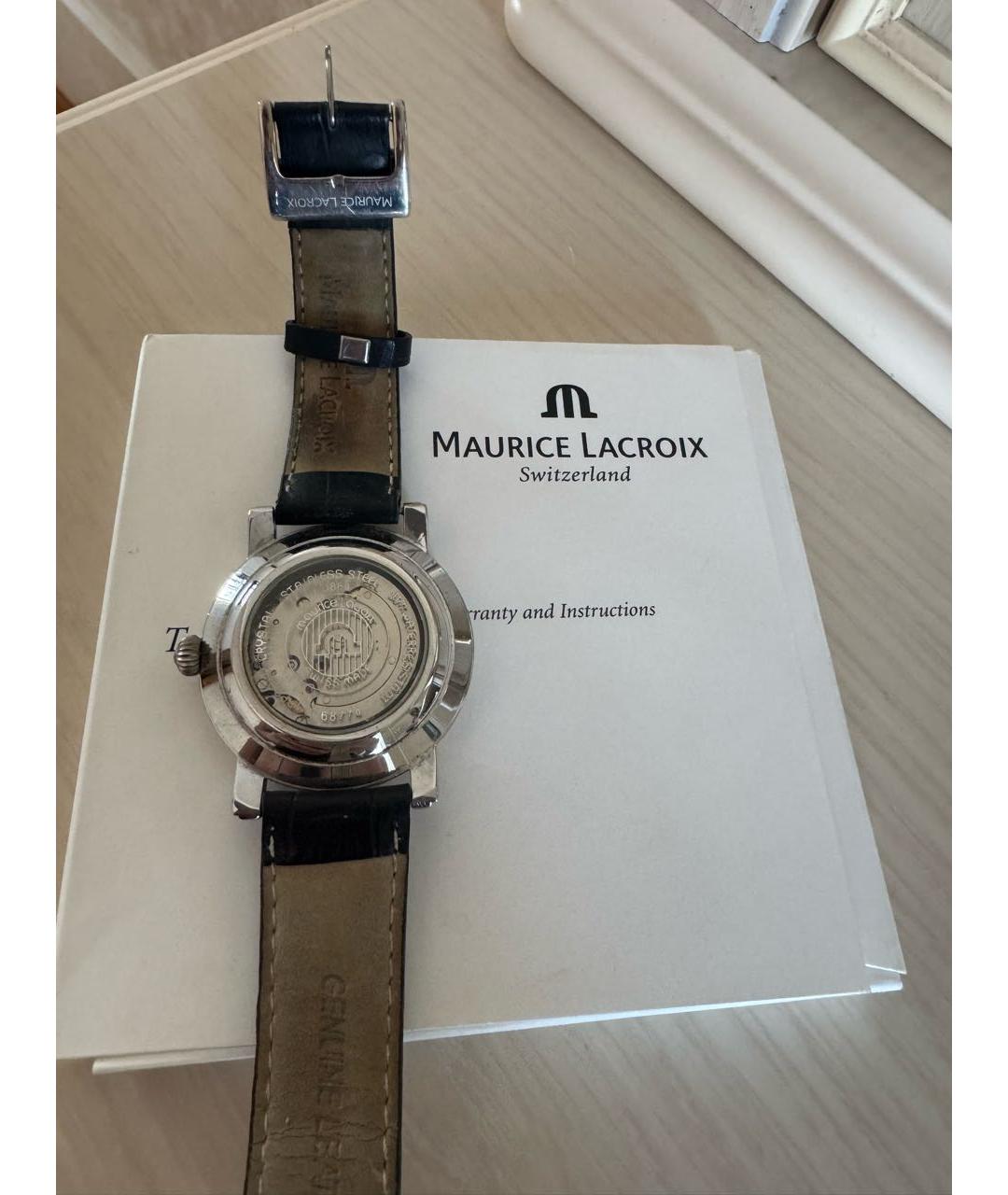 MAURICE LACROIX Черные кожаные часы, фото 3