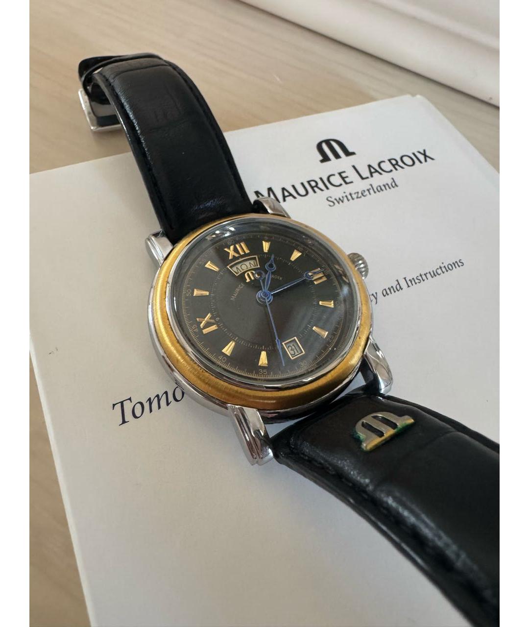 MAURICE LACROIX Черные кожаные часы, фото 6