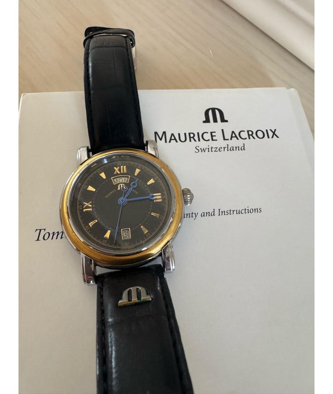 MAURICE LACROIX Черные кожаные часы, фото 2