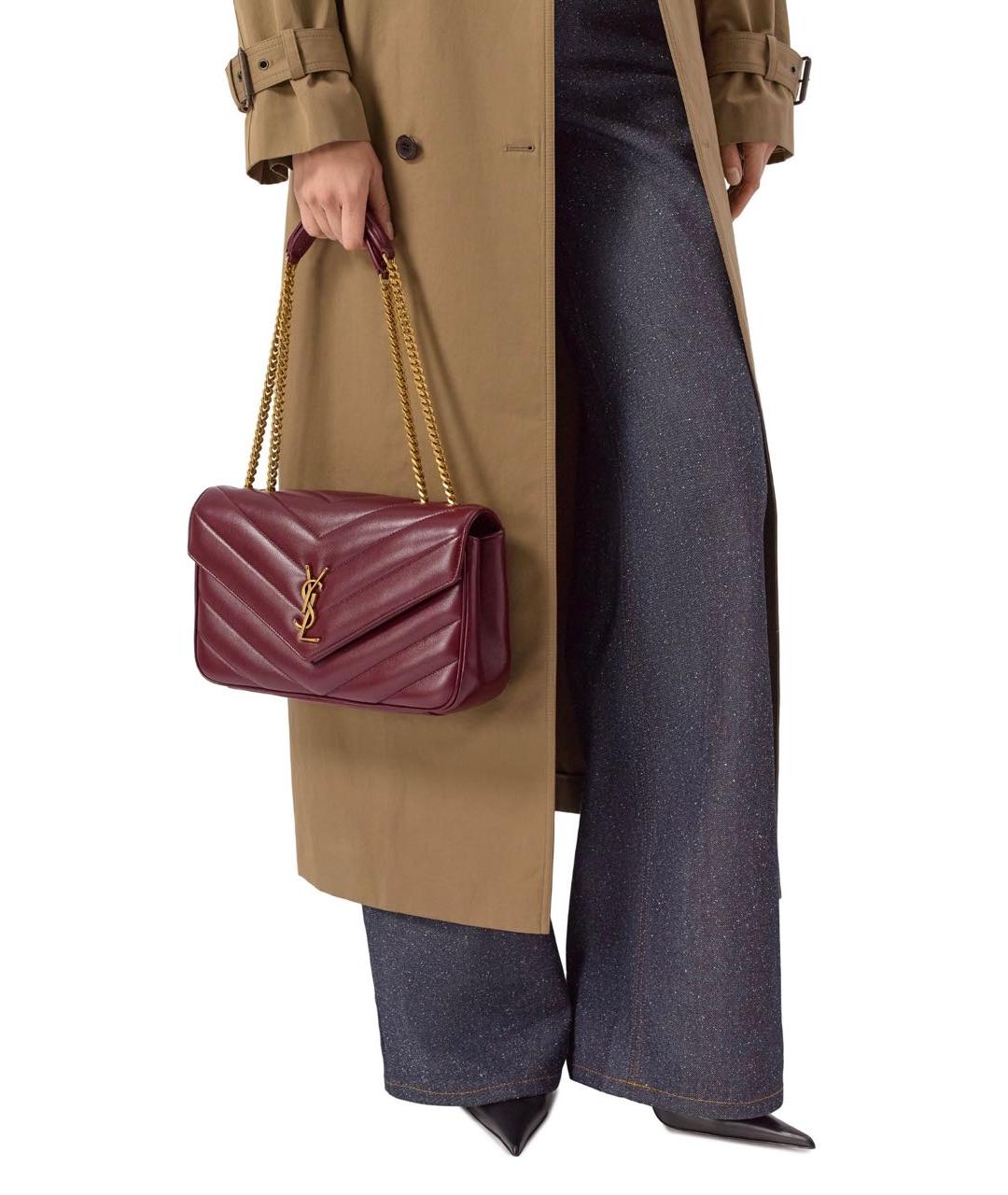 SAINT LAURENT Бордовая кожаная сумка через плечо, фото 2