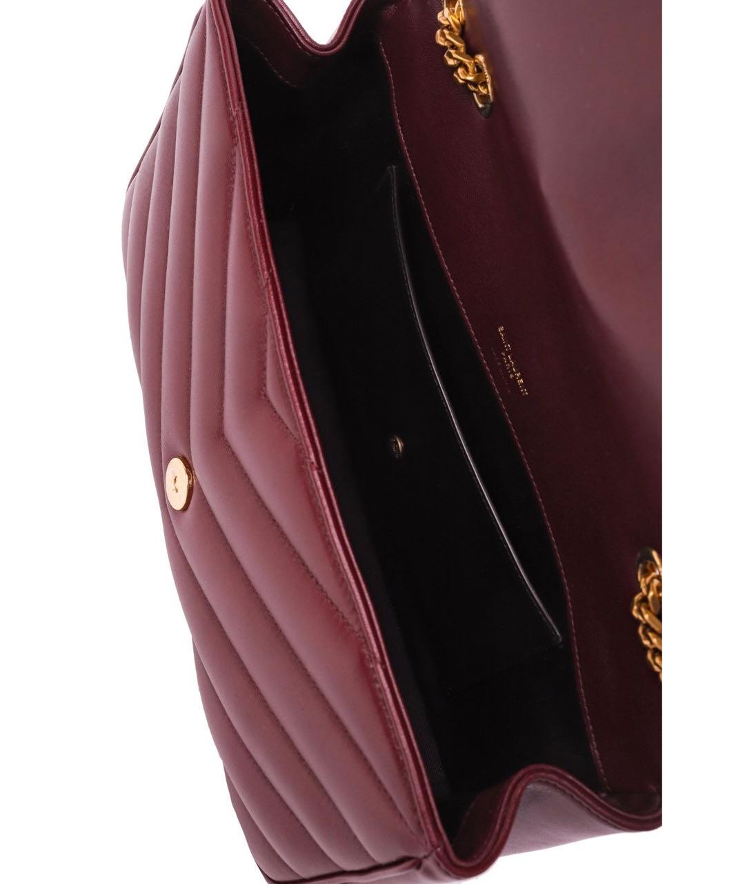 SAINT LAURENT Бордовая кожаная сумка через плечо, фото 3