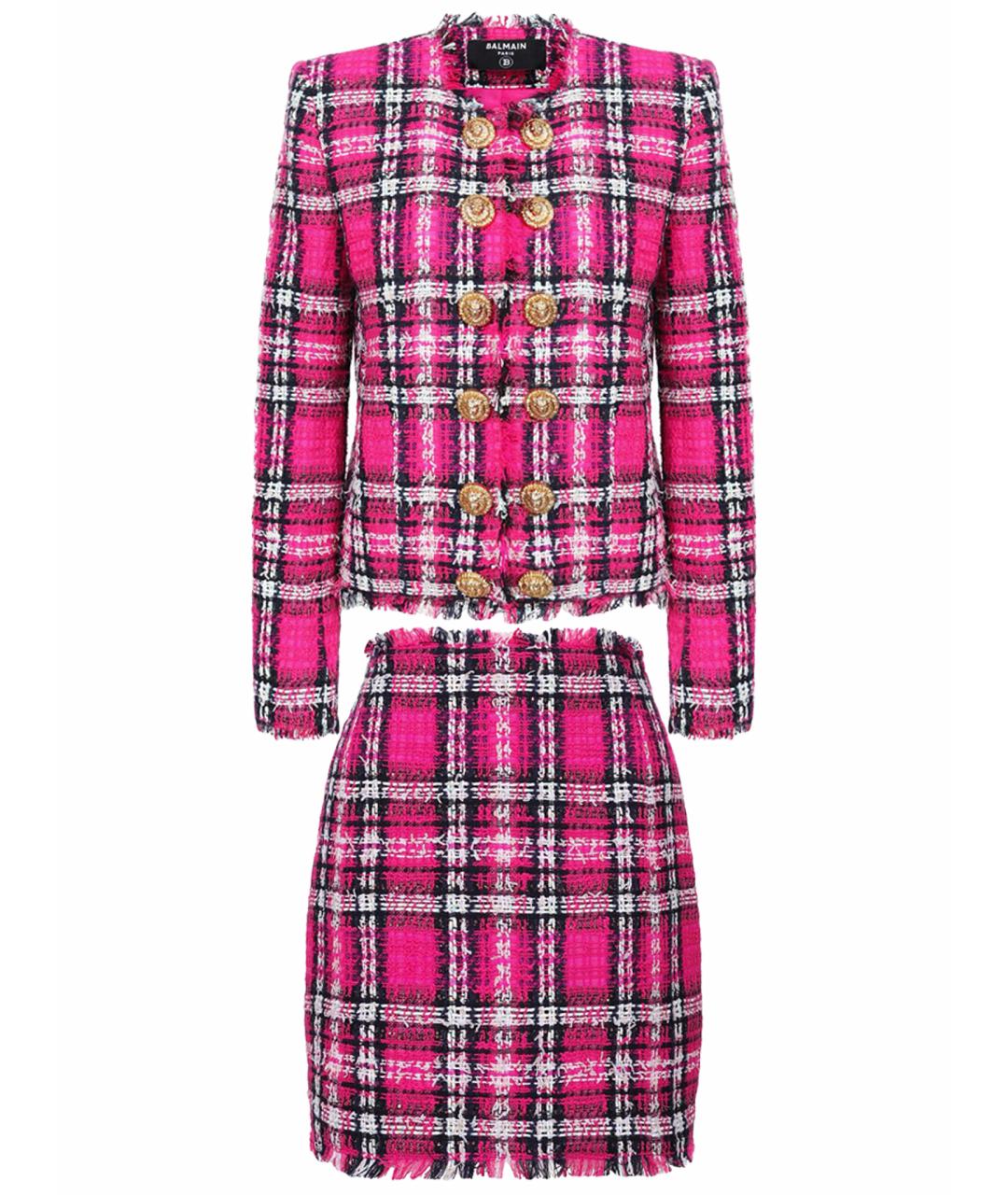 BALMAIN Розовый твидовый костюм с юбками, фото 1