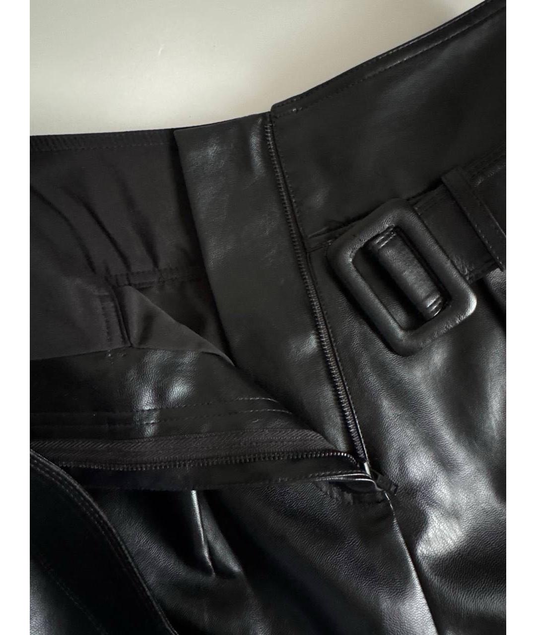 SELF-PORTRAIT Черные полиуретановые прямые брюки, фото 4