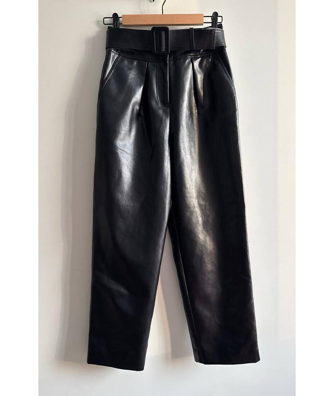 SELF-PORTRAIT Черные полиуретановые прямые брюки, фото 3