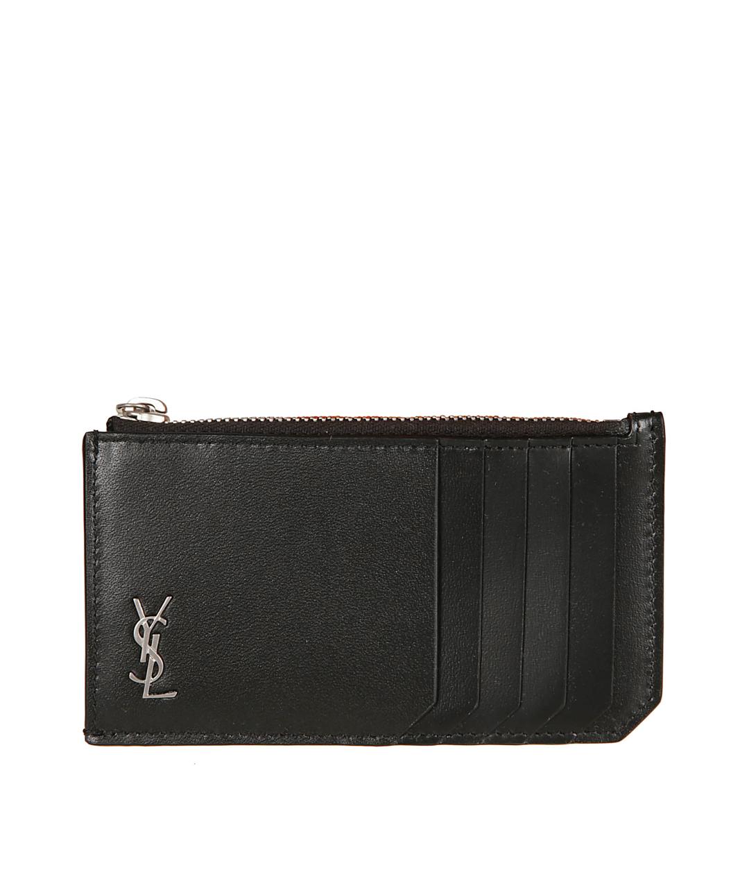 SAINT LAURENT Черный кожаный кардхолдер, фото 1