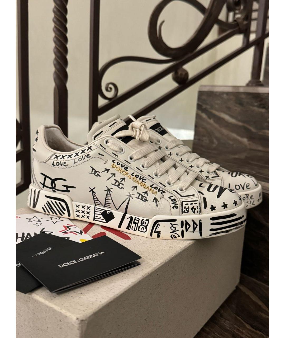 DOLCE&GABBANA Белые кожаные кеды, фото 2