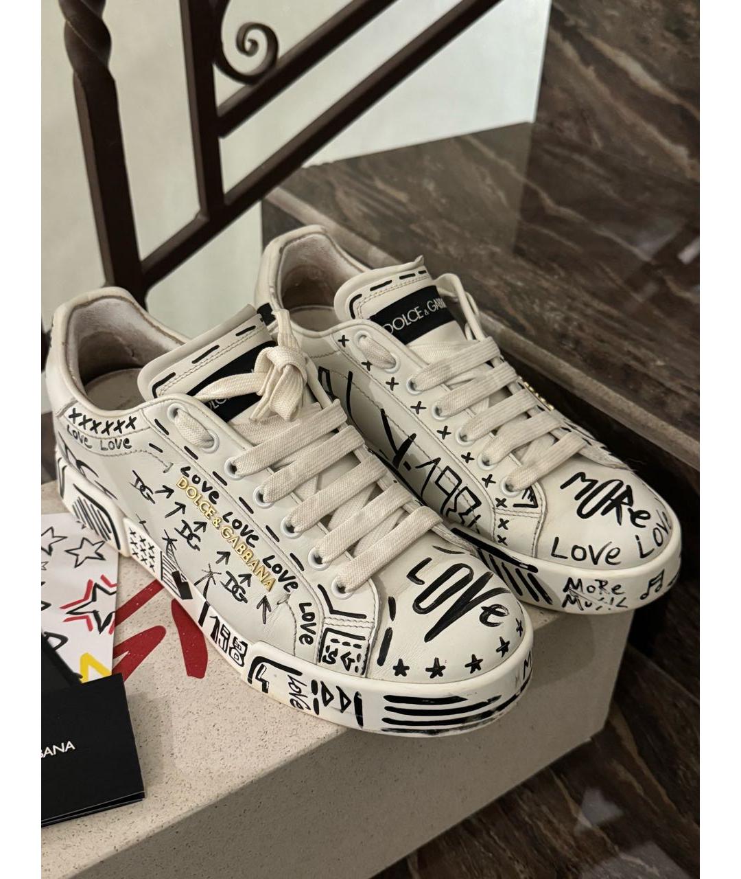 DOLCE&GABBANA Белые кожаные кеды, фото 3