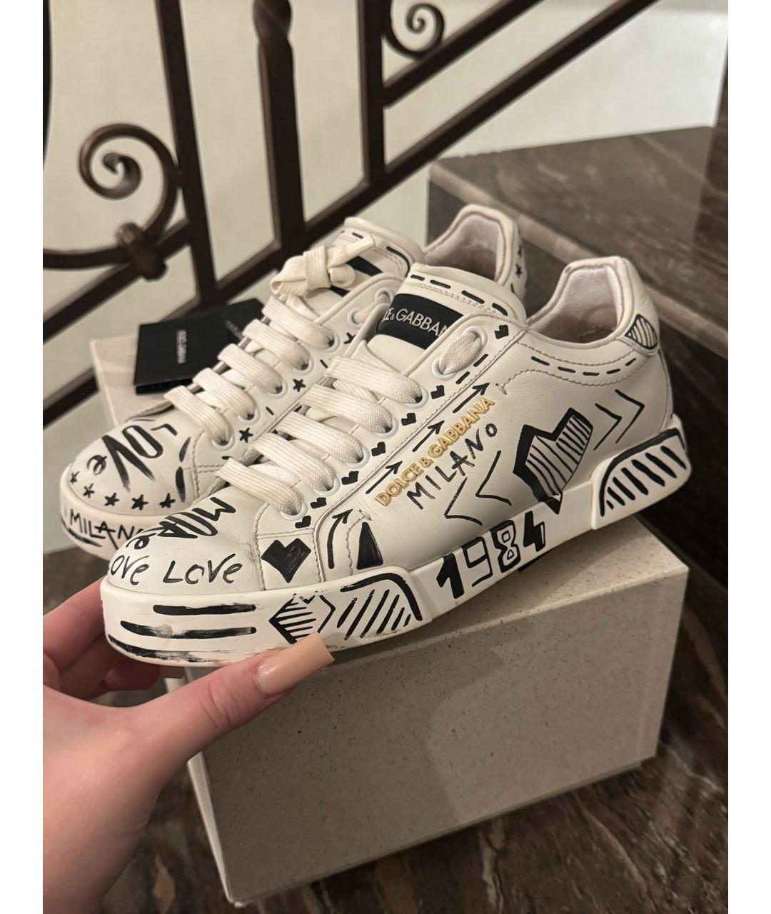 DOLCE&GABBANA Белые кожаные кеды, фото 6