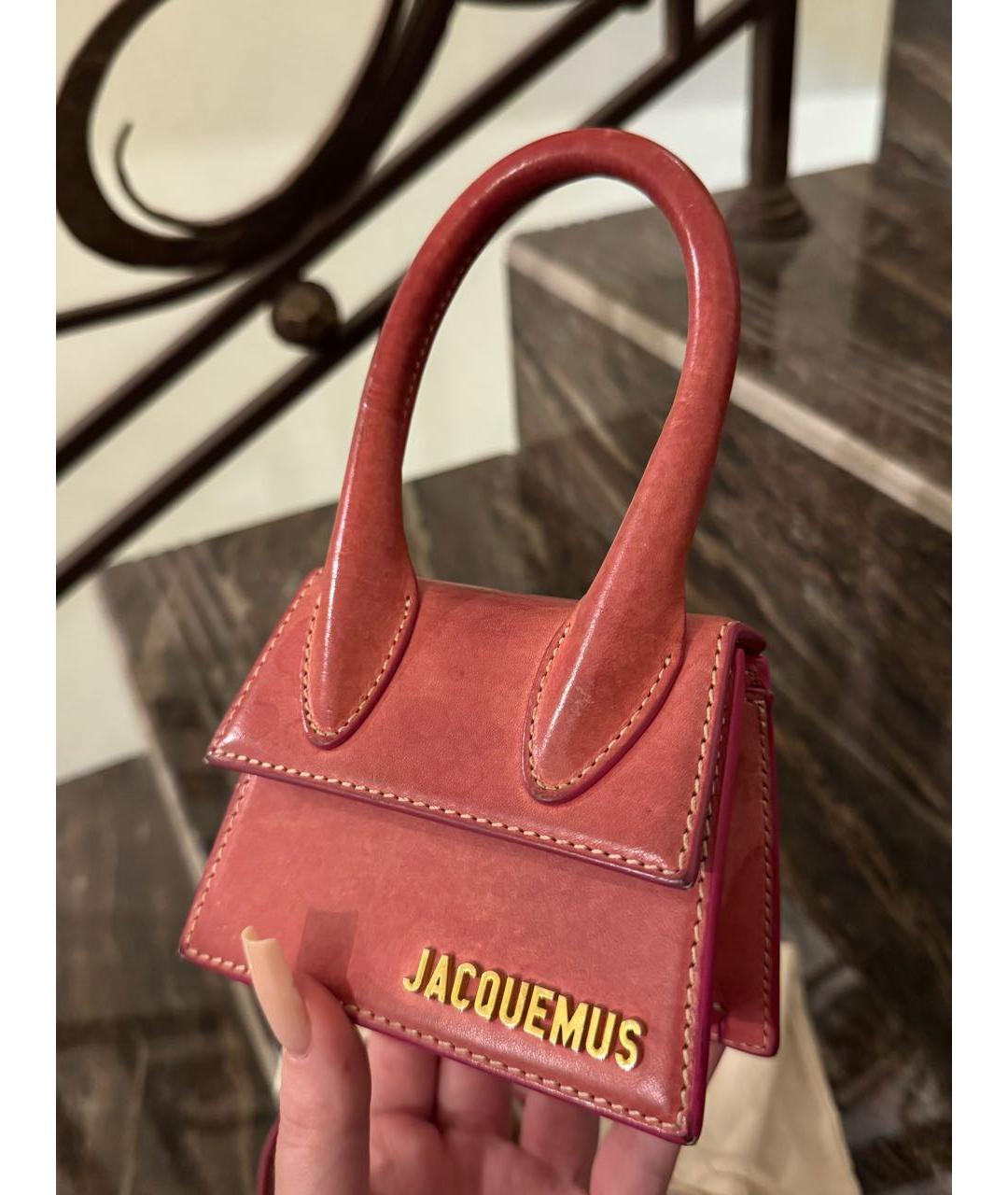 JACQUEMUS Коралловая кожаная сумка через плечо, фото 5