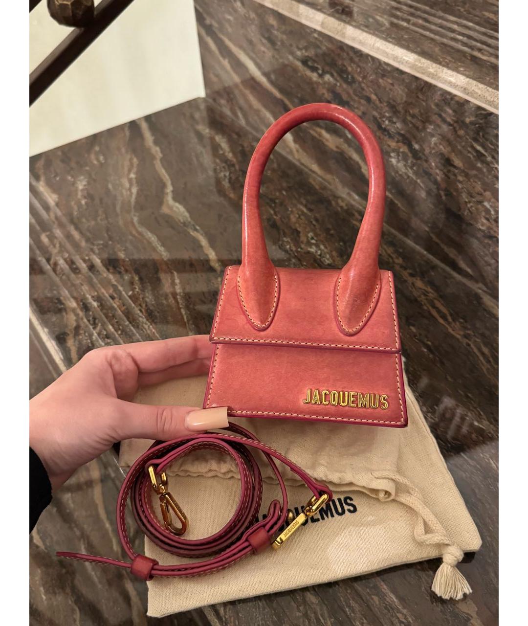 JACQUEMUS Коралловая кожаная сумка через плечо, фото 6