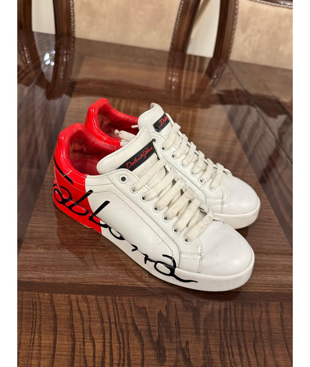 DOLCE&GABBANA Белые кожаные кеды, фото 2