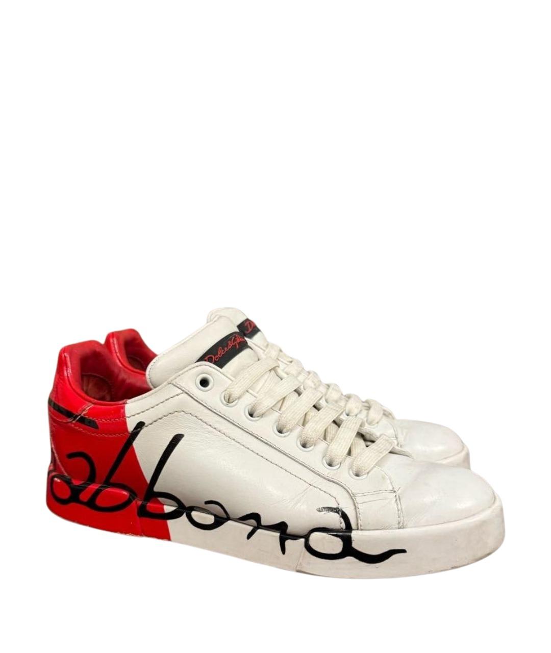 DOLCE&GABBANA Белые кожаные кеды, фото 1