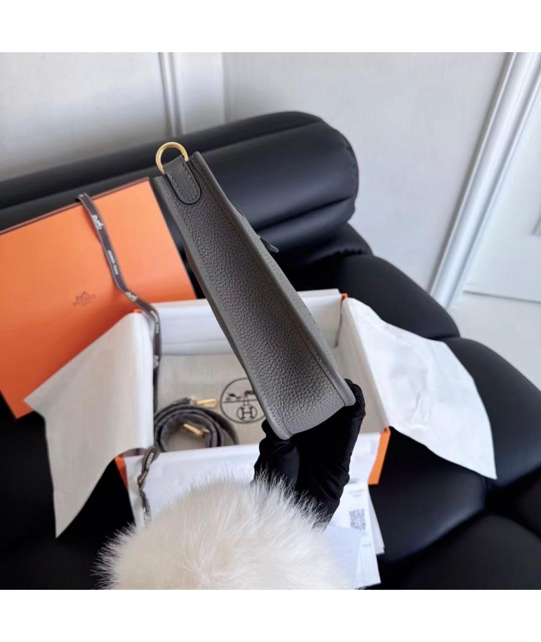 HERMES Антрацитовая кожаная сумка через плечо, фото 7