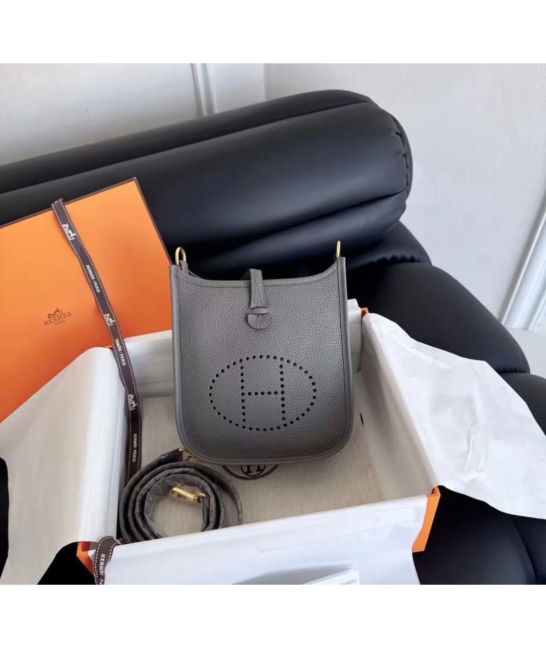 HERMES Антрацитовая кожаная сумка через плечо, фото 2