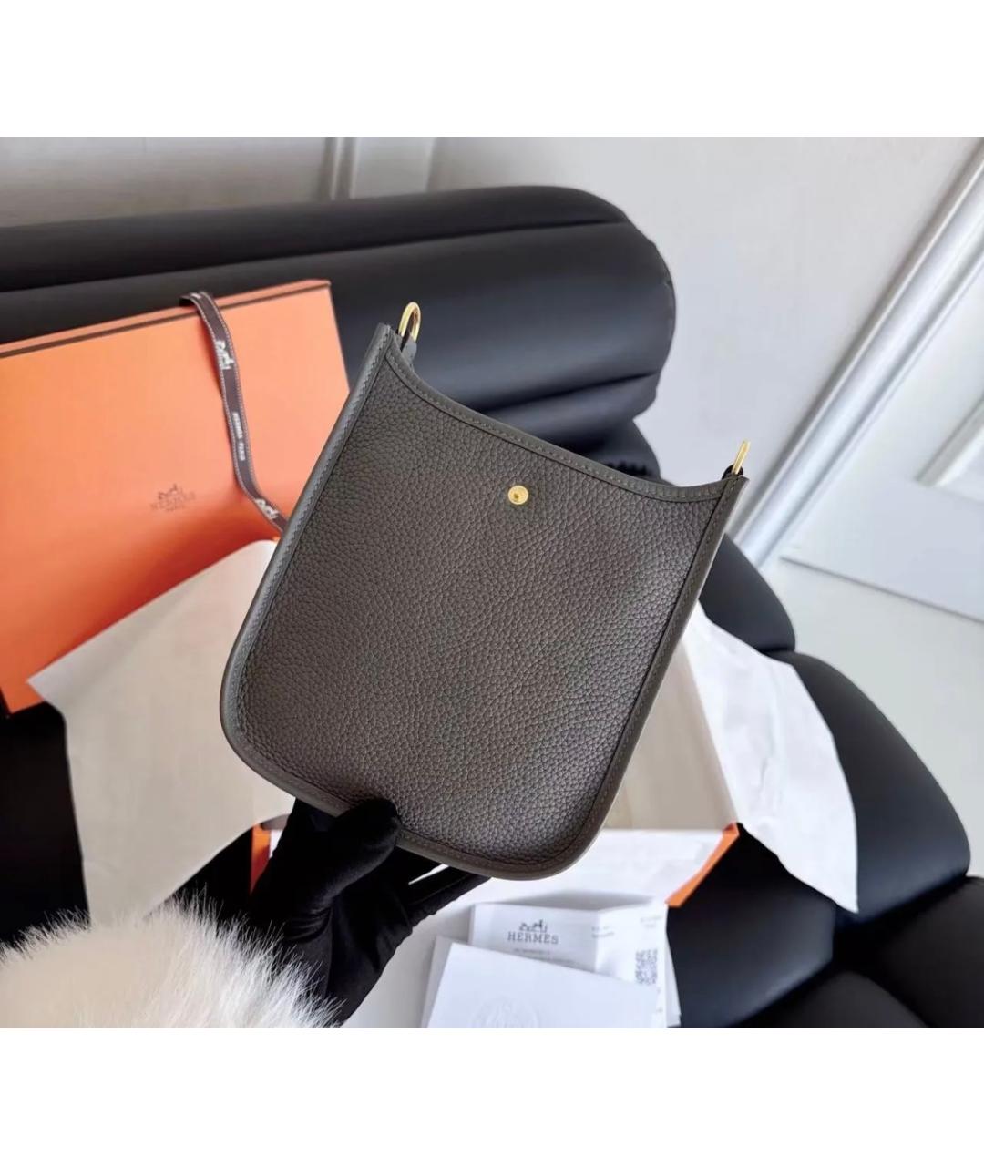 HERMES Антрацитовая кожаная сумка через плечо, фото 3