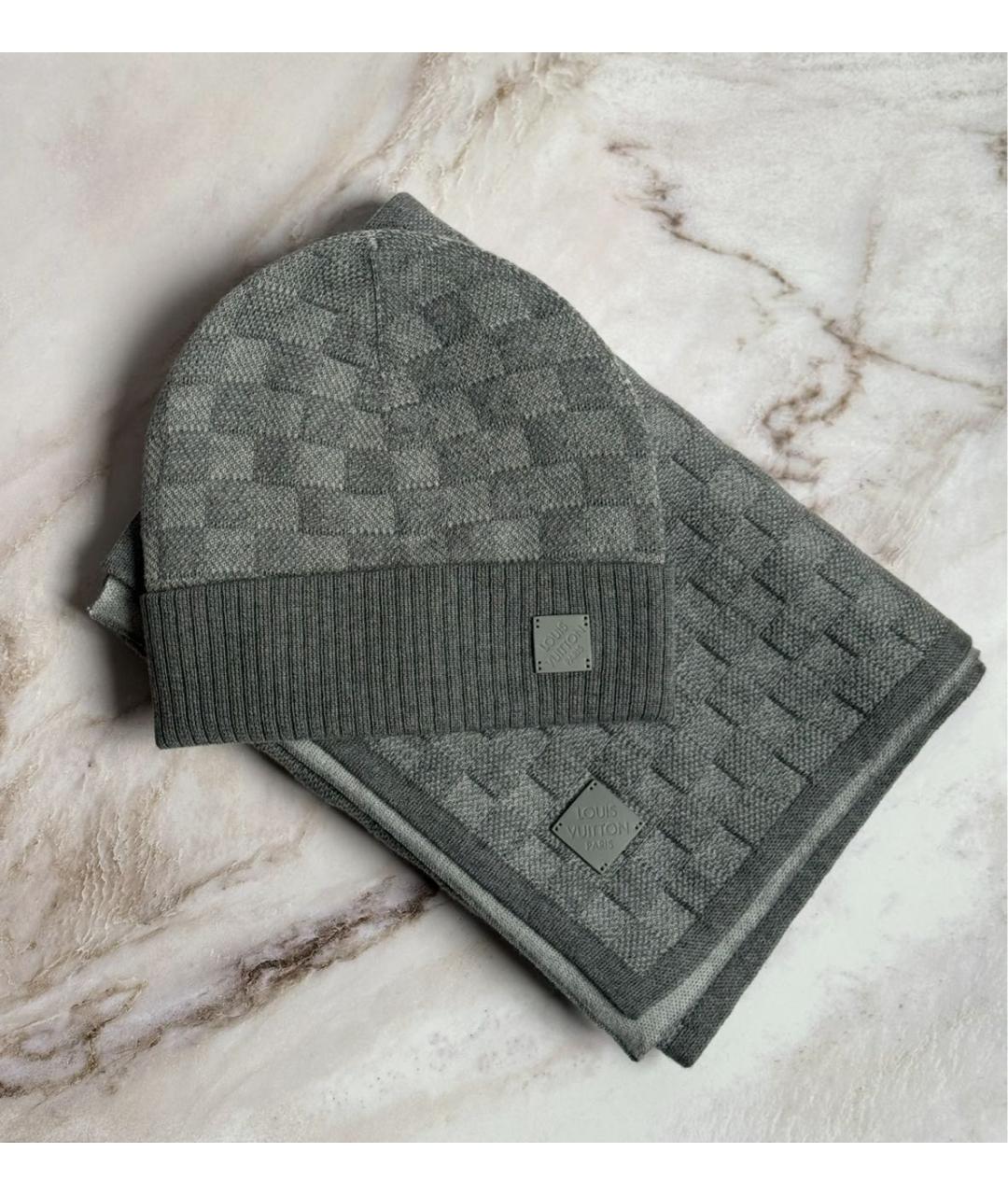 LOUIS VUITTON Серый шерстяной шарф, фото 4