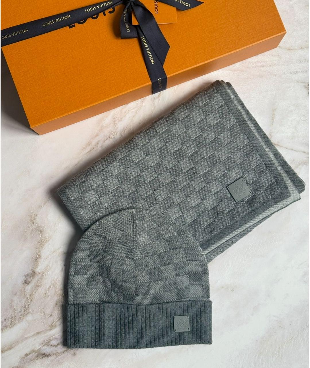 LOUIS VUITTON Серый шерстяной шарф, фото 3