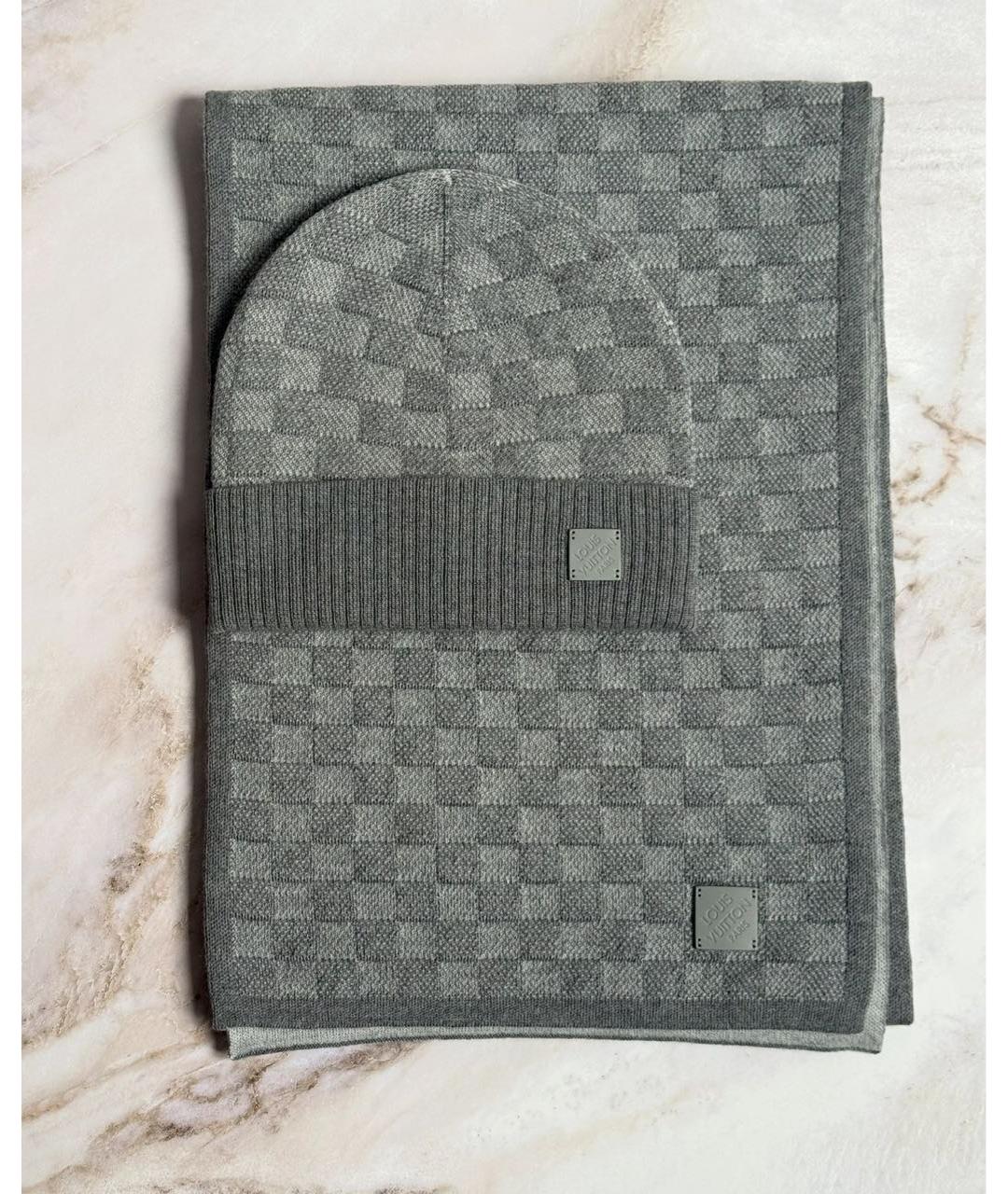 LOUIS VUITTON Серый шерстяной шарф, фото 5