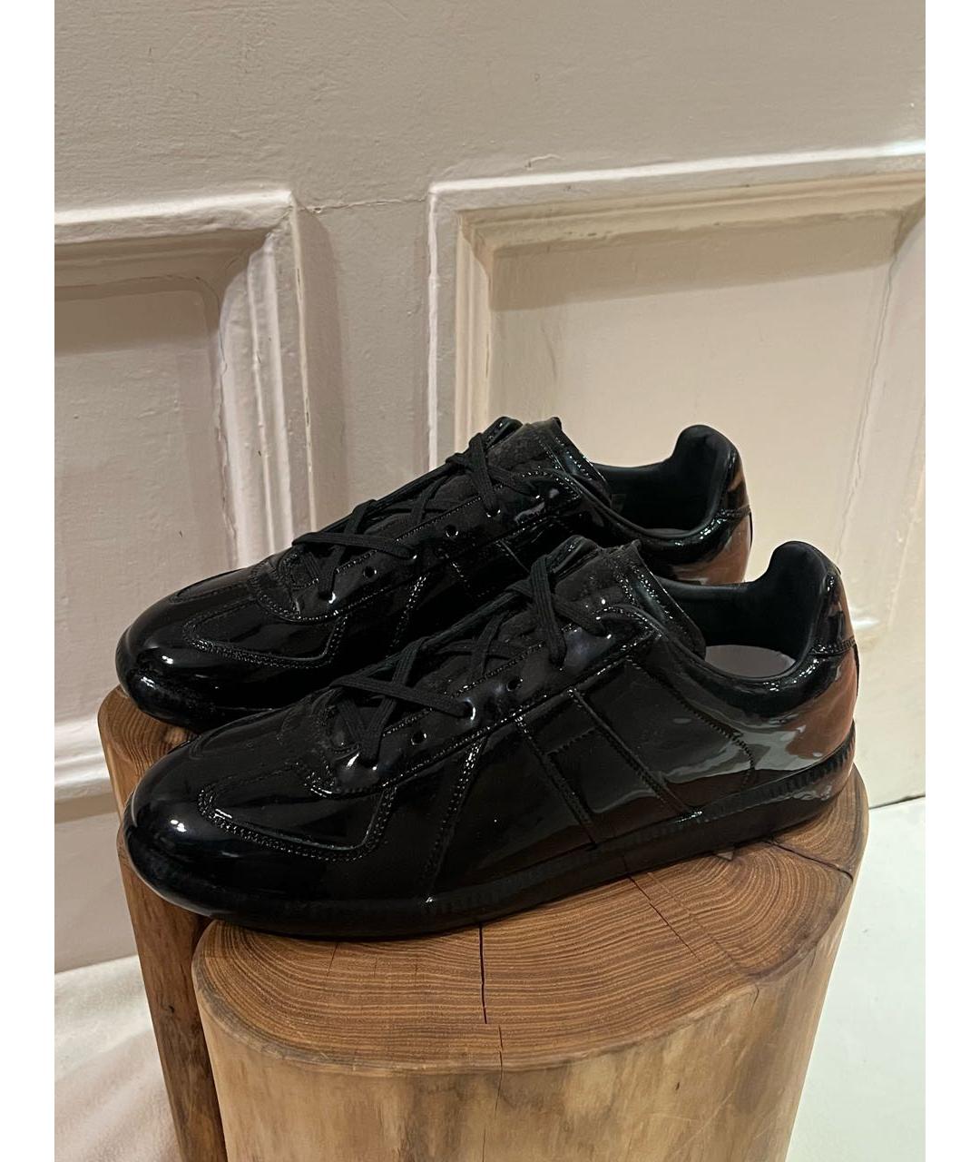 MAISON MARGIELA Черные кожаные низкие кроссовки / кеды, фото 2