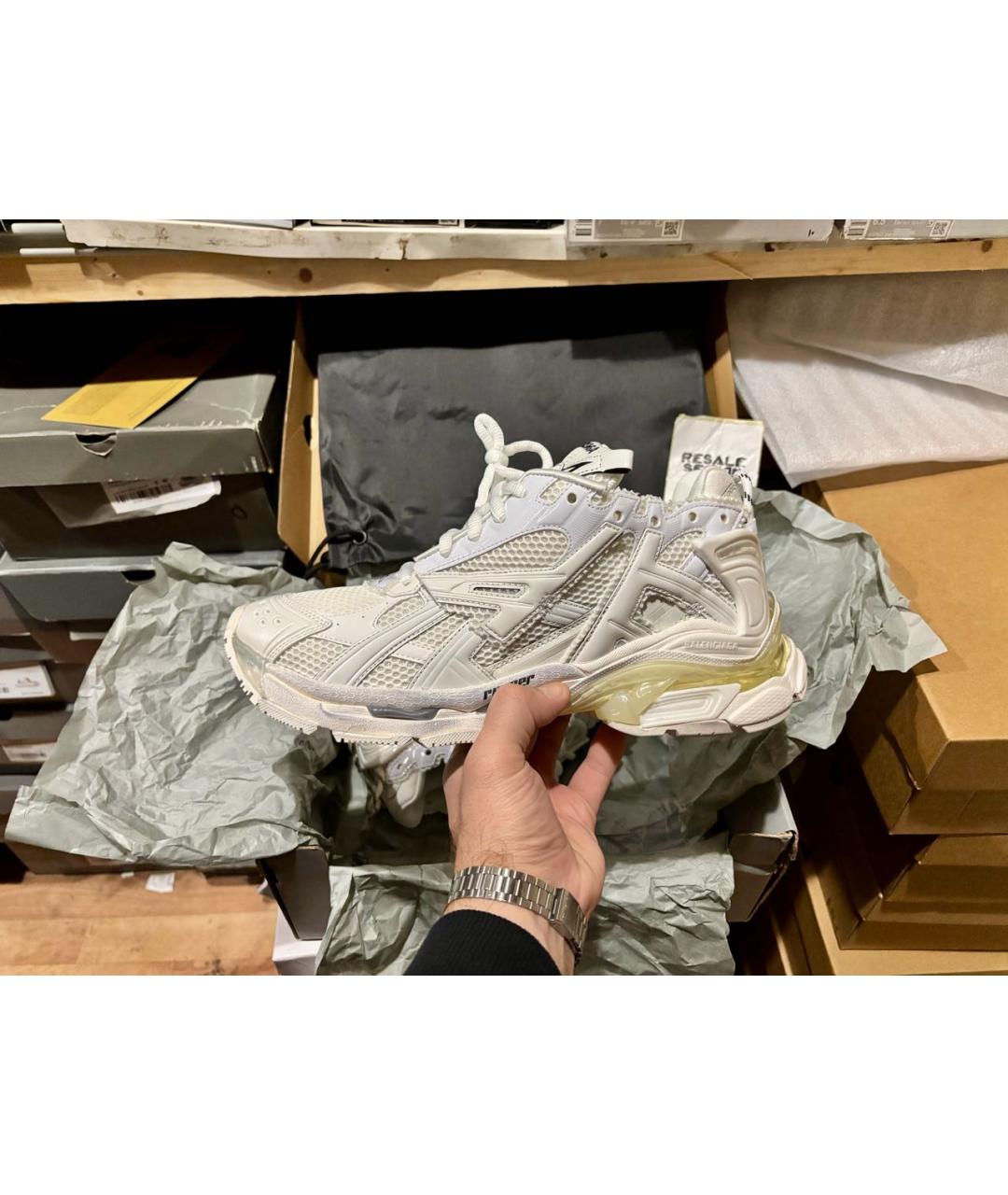 BALENCIAGA Белые текстильные низкие кроссовки / кеды, фото 9