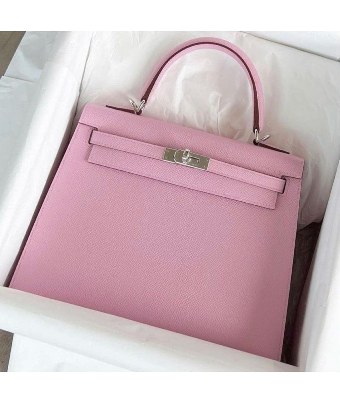 HERMES Розовая кожаная сумка с короткими ручками, фото 2
