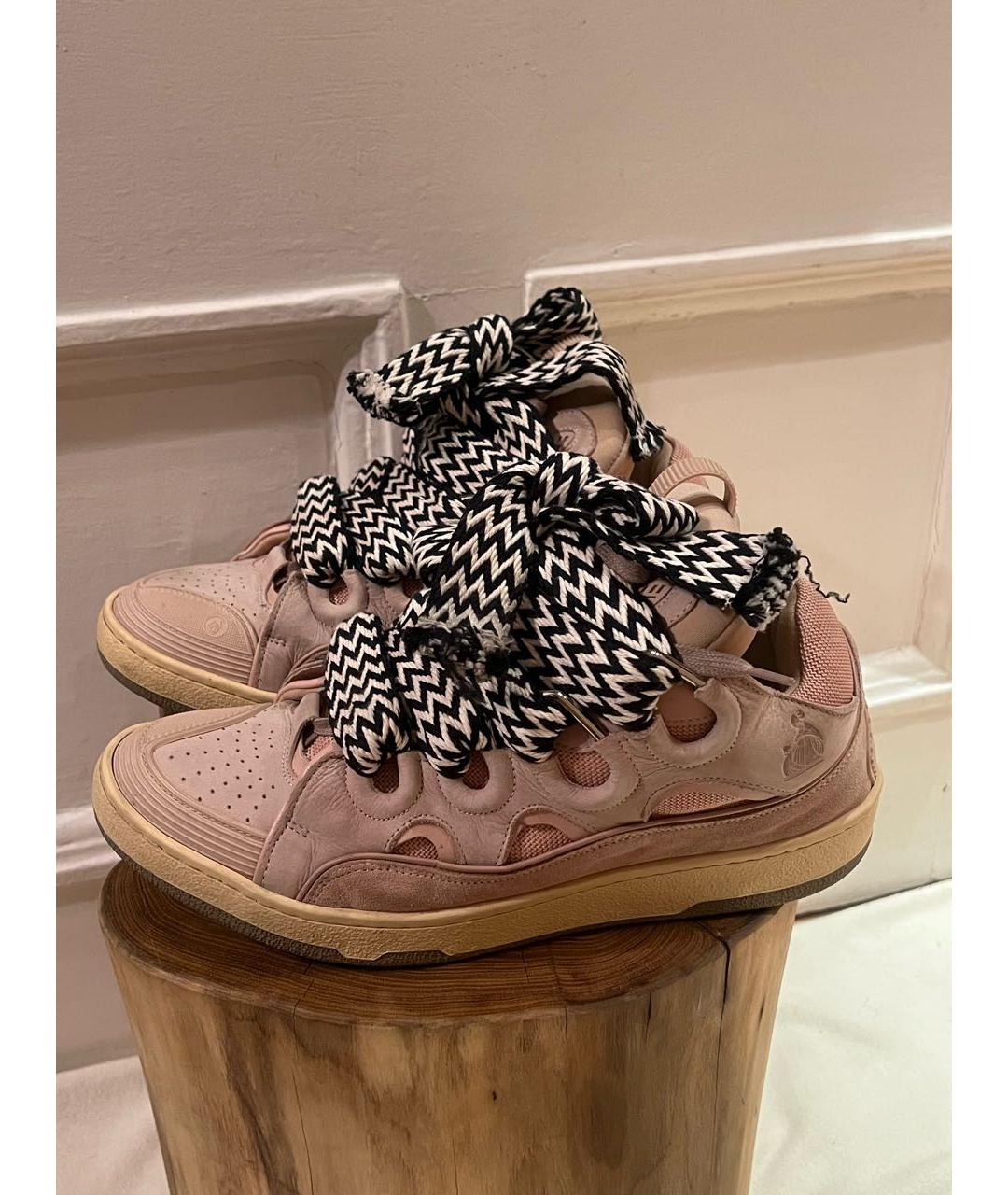 LANVIN Розовые текстильные низкие кроссовки / кеды, фото 6