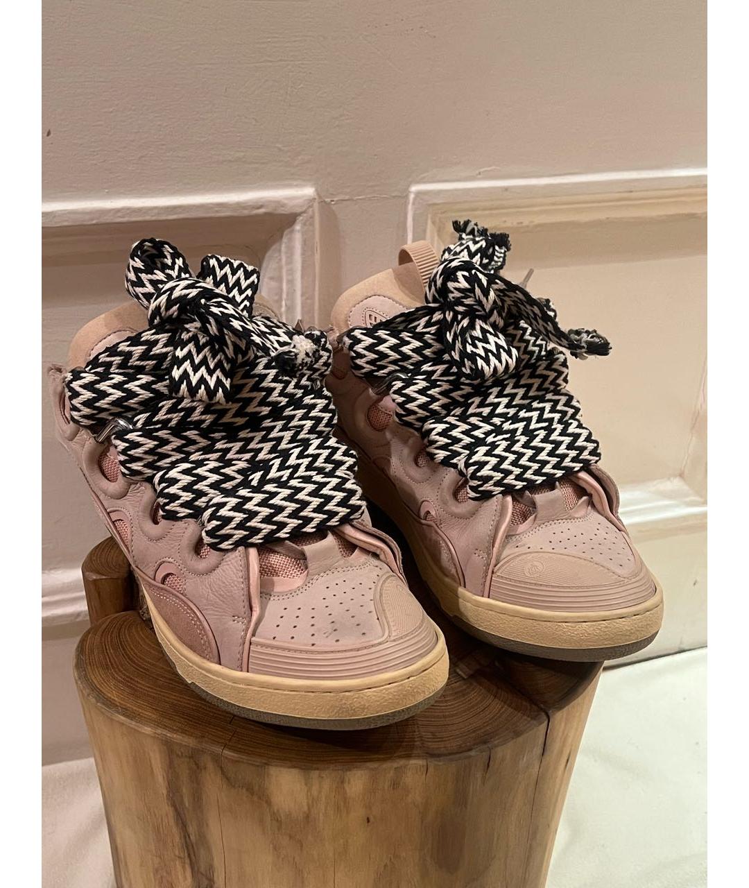 LANVIN Розовые текстильные низкие кроссовки / кеды, фото 2