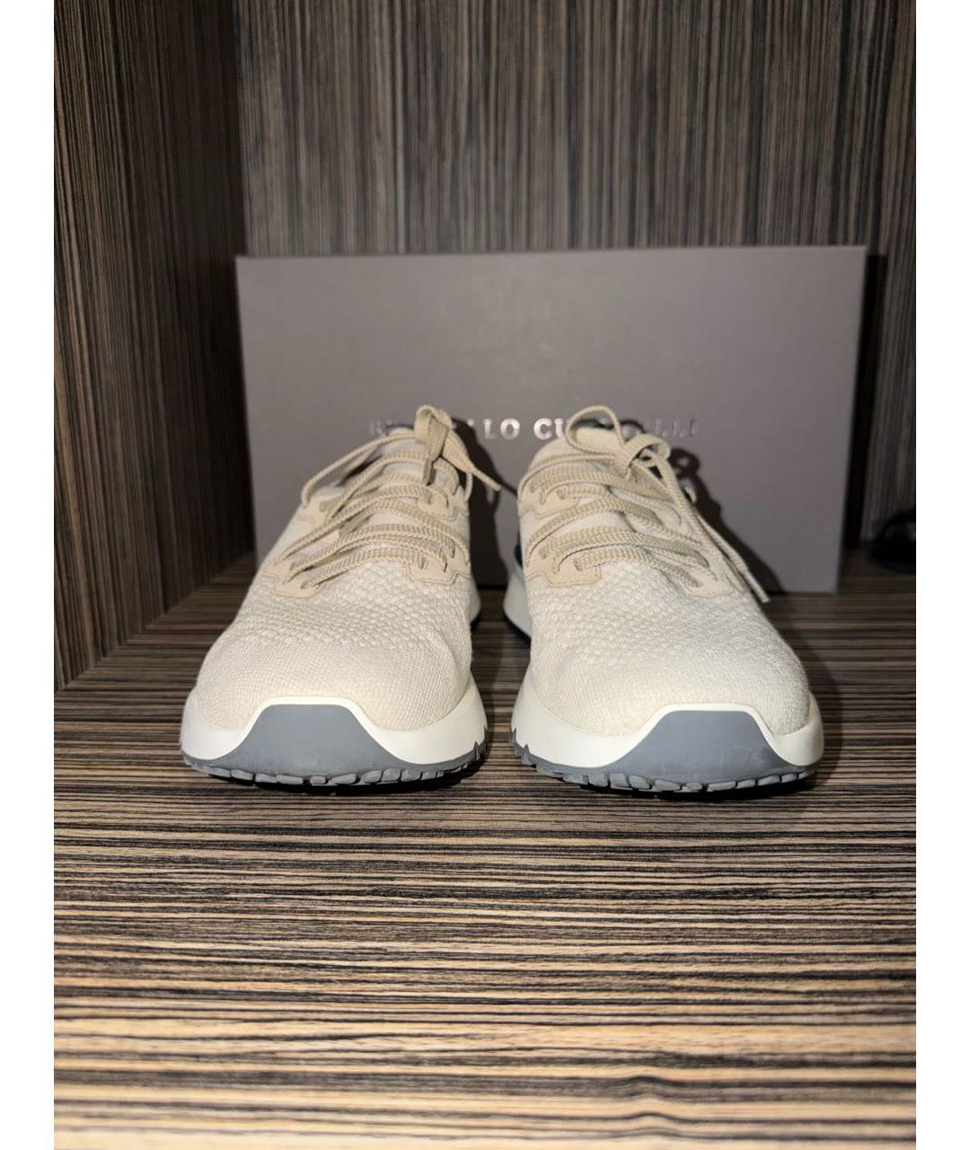 BRUNELLO CUCINELLI Бежевые текстильные низкие кроссовки / кеды, фото 5