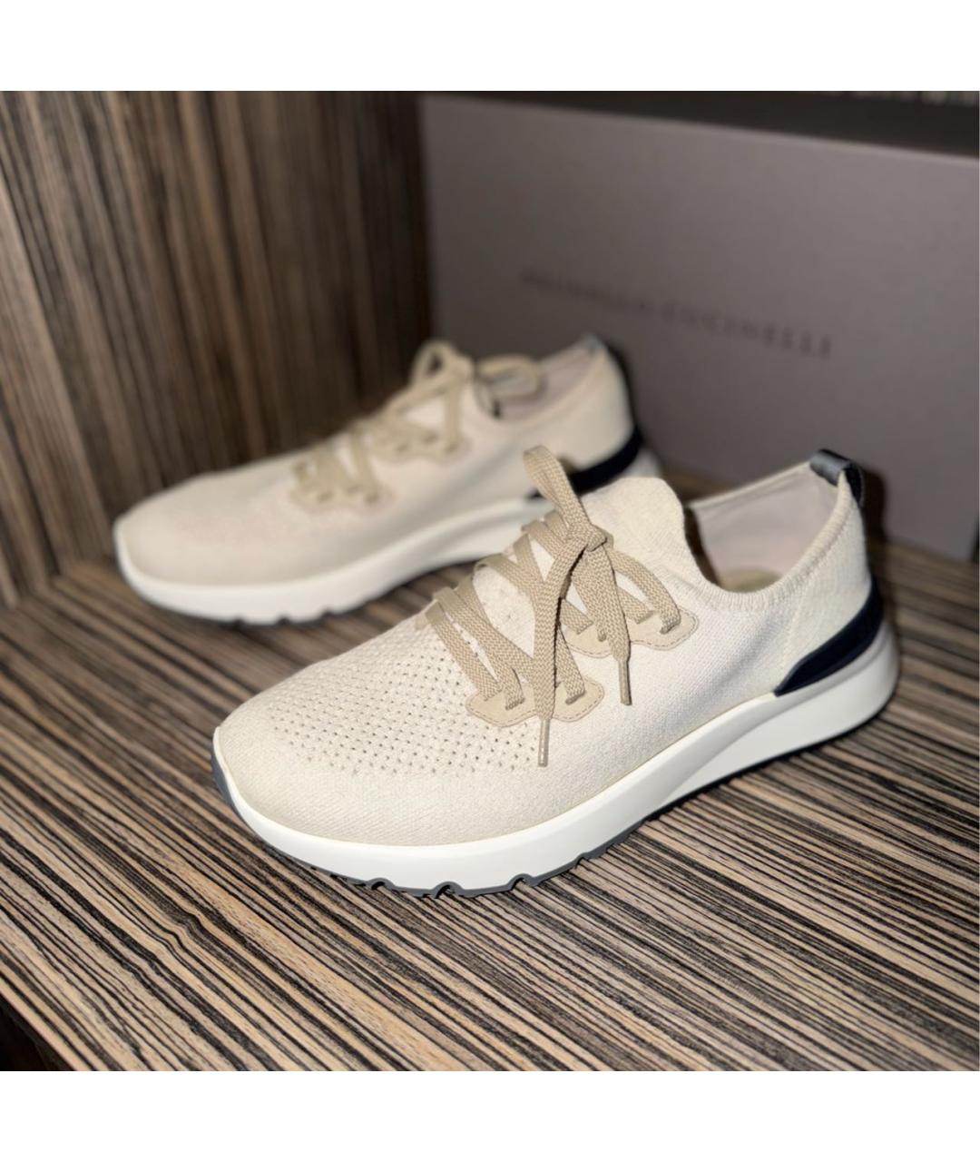 BRUNELLO CUCINELLI Бежевые текстильные низкие кроссовки / кеды, фото 2