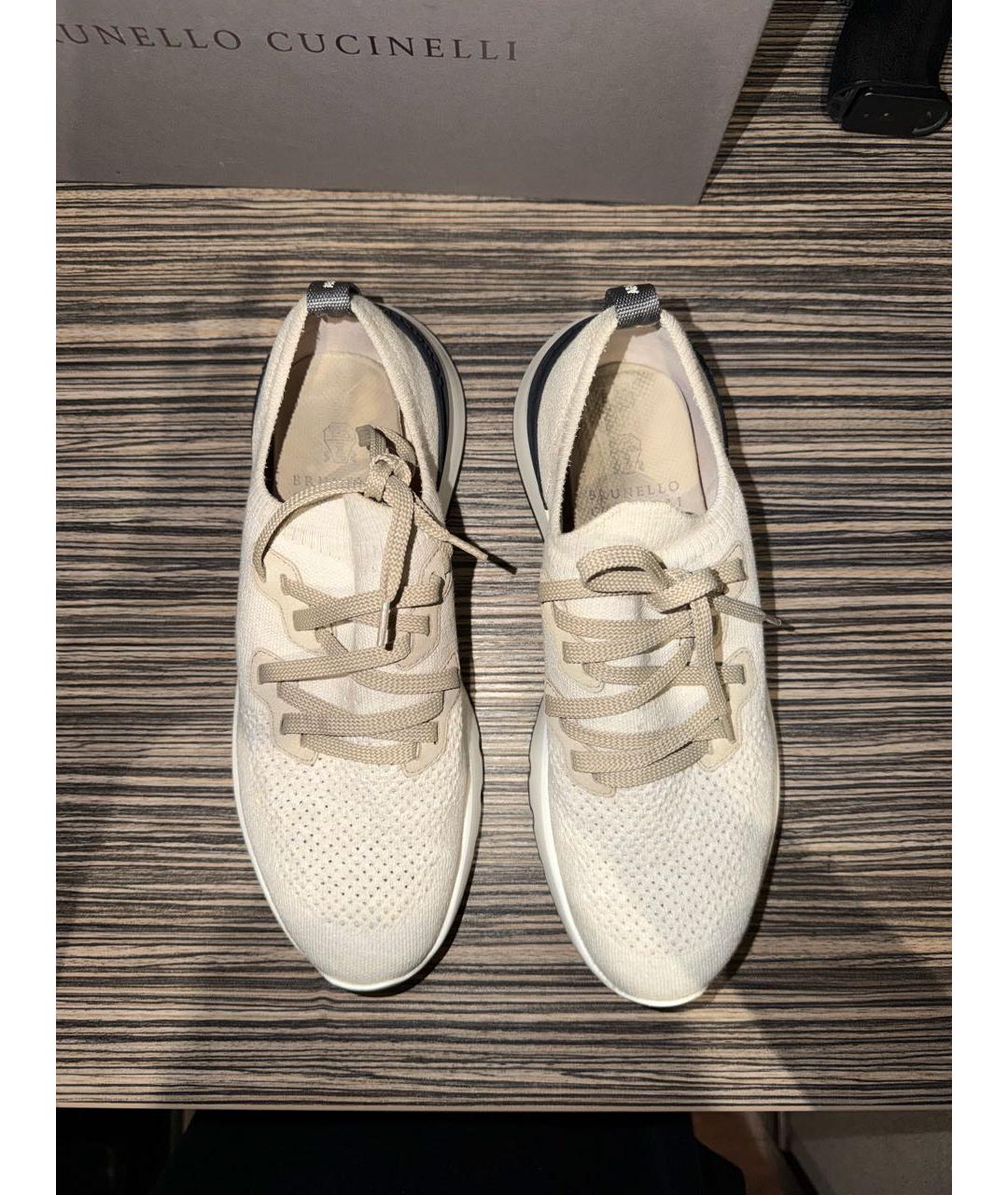 BRUNELLO CUCINELLI Бежевые текстильные низкие кроссовки / кеды, фото 3