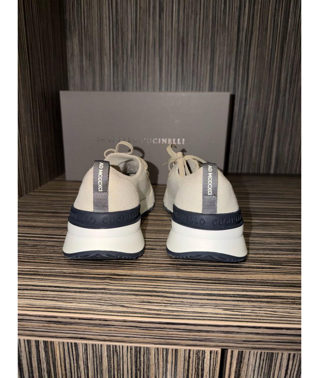 BRUNELLO CUCINELLI Бежевые текстильные низкие кроссовки / кеды, фото 6