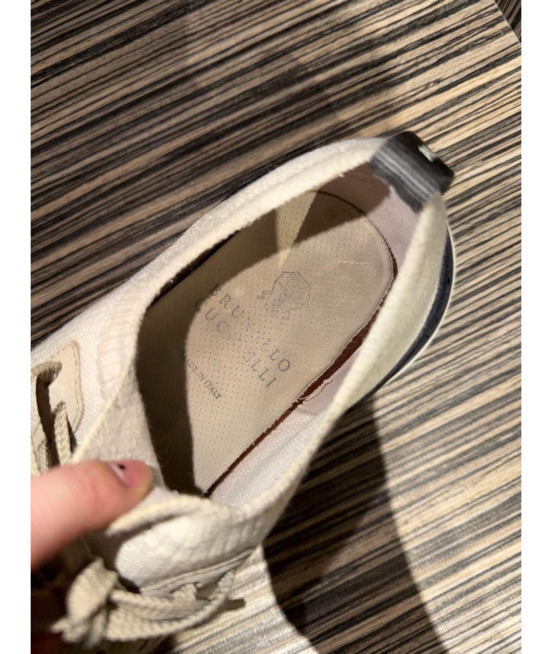 BRUNELLO CUCINELLI Бежевые текстильные низкие кроссовки / кеды, фото 4