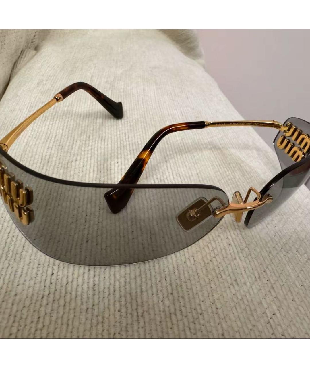 MIU MIU Золотые металлические солнцезащитные очки, фото 3