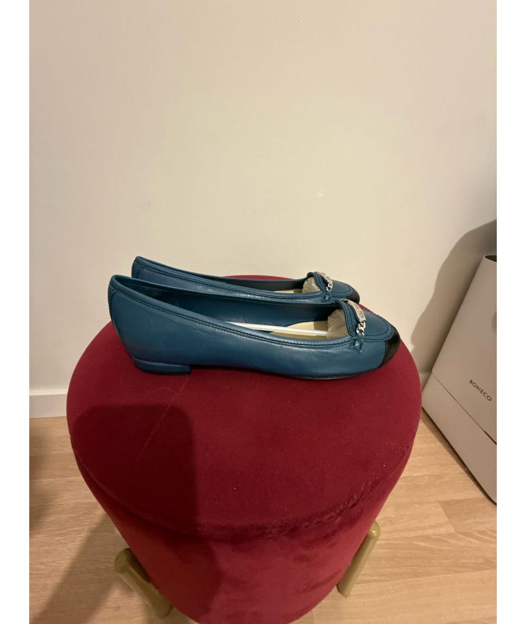 CHANEL Синие кожаные балетки, фото 7